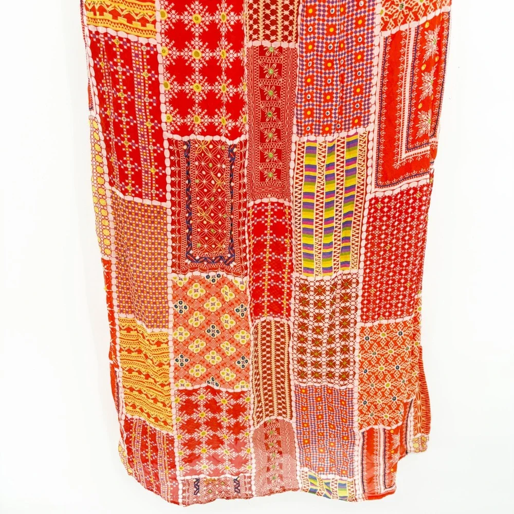 Anthropologie Tanvi Kedia Womens Red Patchwork Boho Sol Maxi‎ Dress Size S